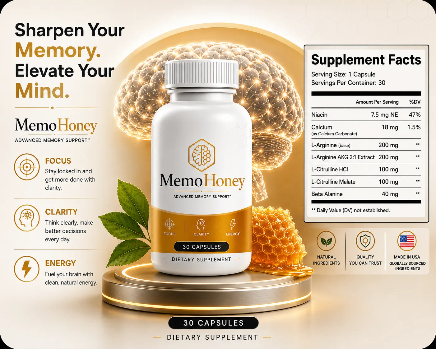MemoHoney Supplement Facts